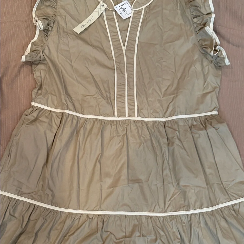 She + Sky Ruffle Sleeve Dress - Tan - Picture 8 of 10